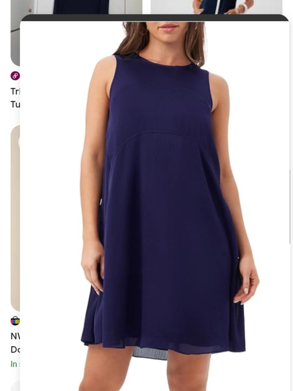 Trina Turk Navy Sleeveless Midi A-Line Dress